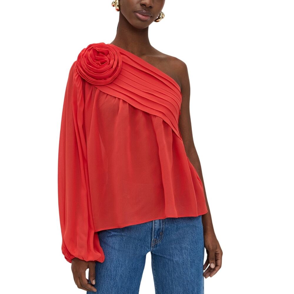 Farm Rio Draped Red Rose One Shoulder Blouse Size XS - Picture 1 of 4